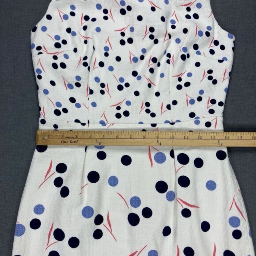 Boden Polka Dot Roll Collar Sheath Dress Womens 6 White Blue Summer Classy Chic - Picture 10 of 14